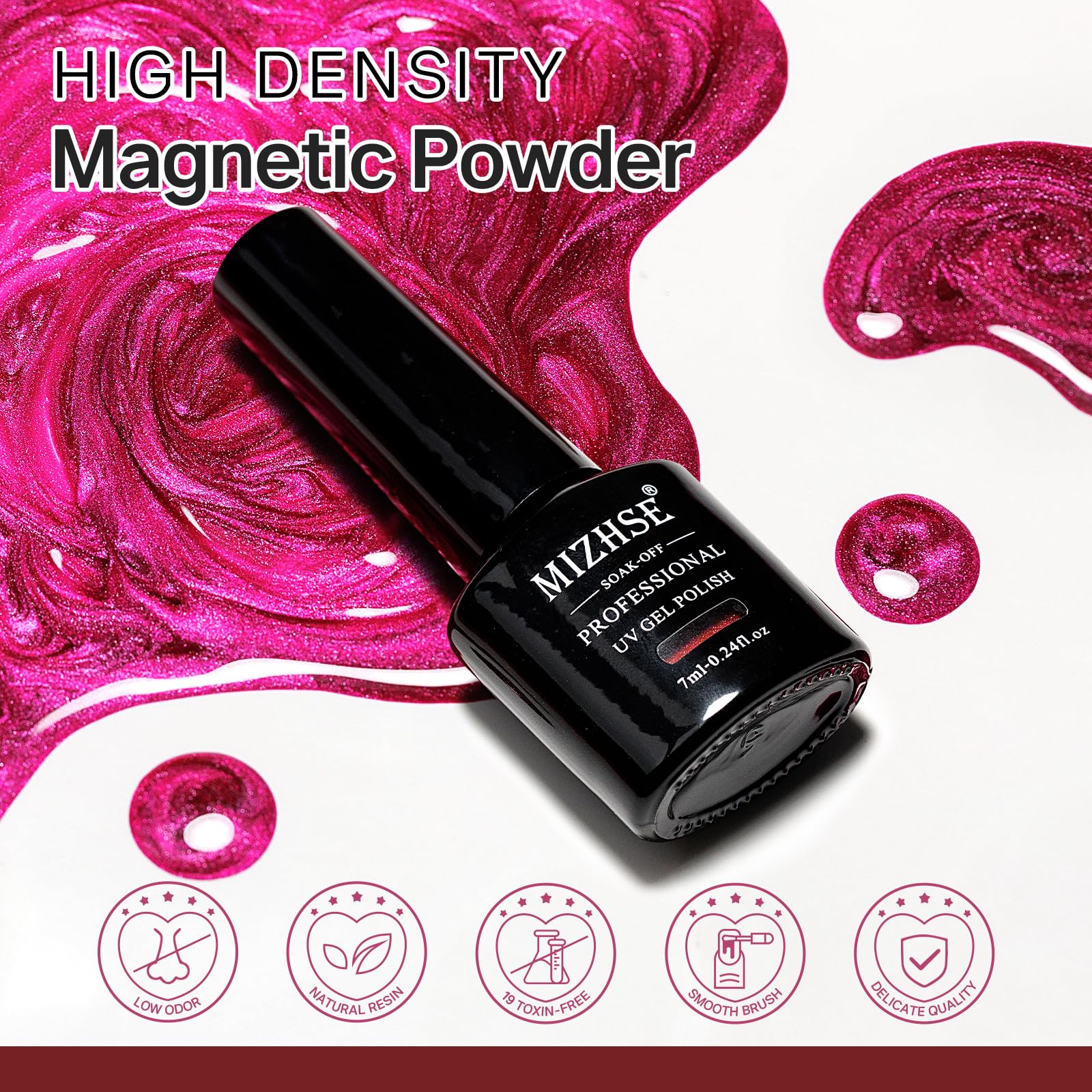 MIZHSE neon hot pink cat eye gel polish displayed for salon-quality nails.