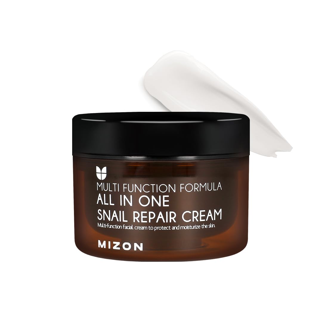 MIZON AllinOne Snail Repair Cream bottle close-up showing hydration benefits