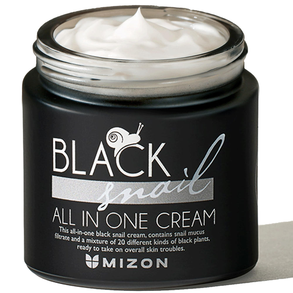 MIZON Black Snail All In One Cream bottle highlighting premium packaging for hydration