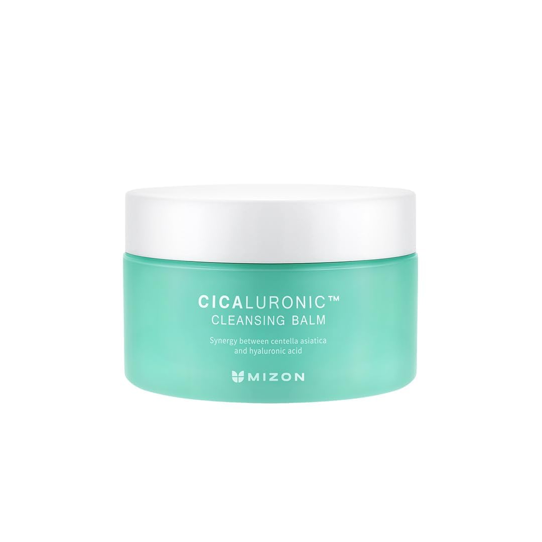 Mizon Cicaluronic Cleansing Balm bottle pour for smooth makeup melting and gentle cleansing.