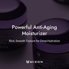 MIZON Collagen Line cream texture close-up reveals rich, moisturizing consistency for daily use.
