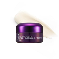 MIZON Collagen Power Firming Eye Cream jar closeup showing creamy texture for hydration