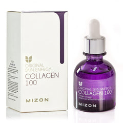 MIZON Collagen 100 ampoule bottle close-up highlighting firming marine collagen