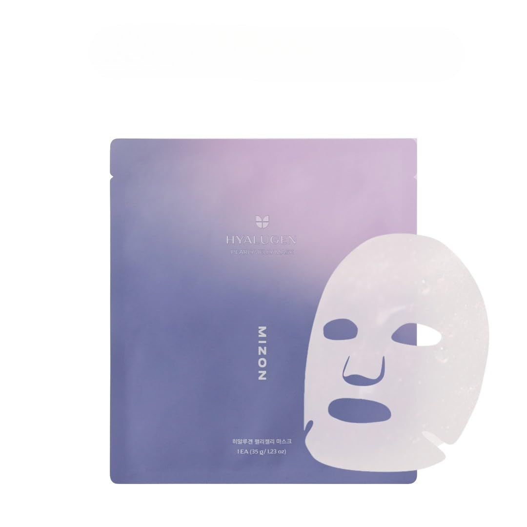 MIZON Hyalugen Pearl Jelly Mask pack closeup showing premium packaging and glow focus