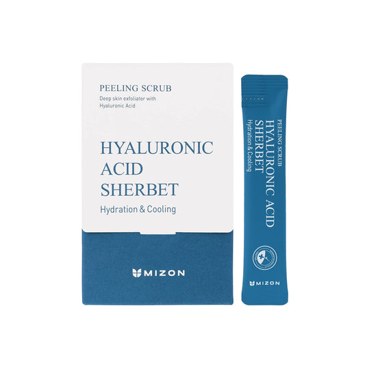 MIZON peeling scrub hyaluronic-acid; gentle exfoliation with hydration.