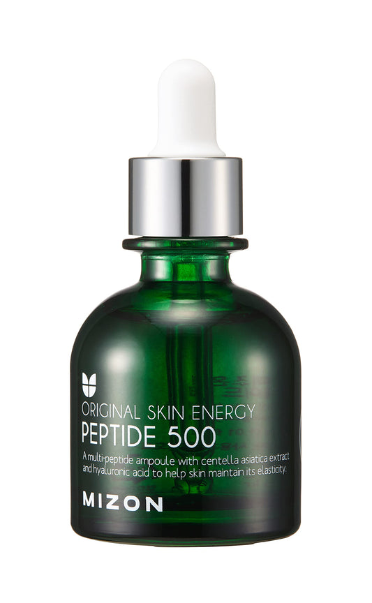 MIZON Peptide 500 Ampoule bottle close-up highlighting peptide-rich formula for firm, hydrated skin