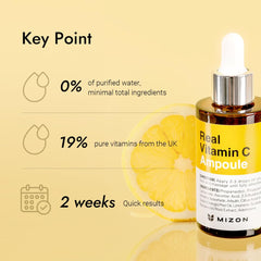 MIZON Real Vitamin C Ampoule glass bottle under bright light.