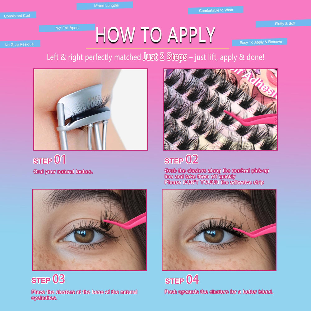 MJJOMAY JoMay D Curl cluster lashes on eye for a natural extension-like look
