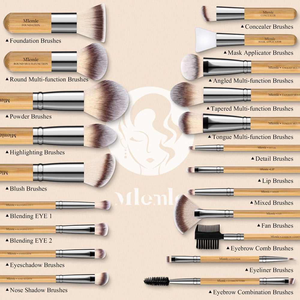 Mlemle labeled brushes simplify beginners’ routine for quick makeup setup.