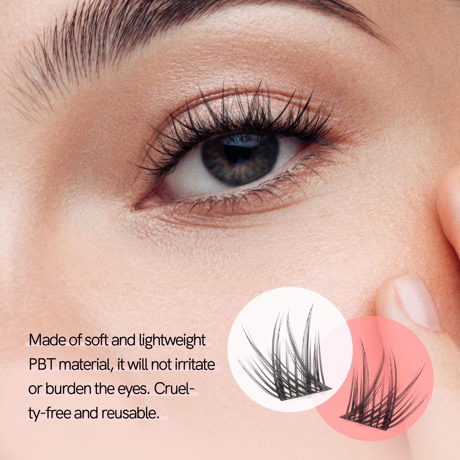 MLEN DIARY soft PBT lashes lightweight and comfortable to wear.