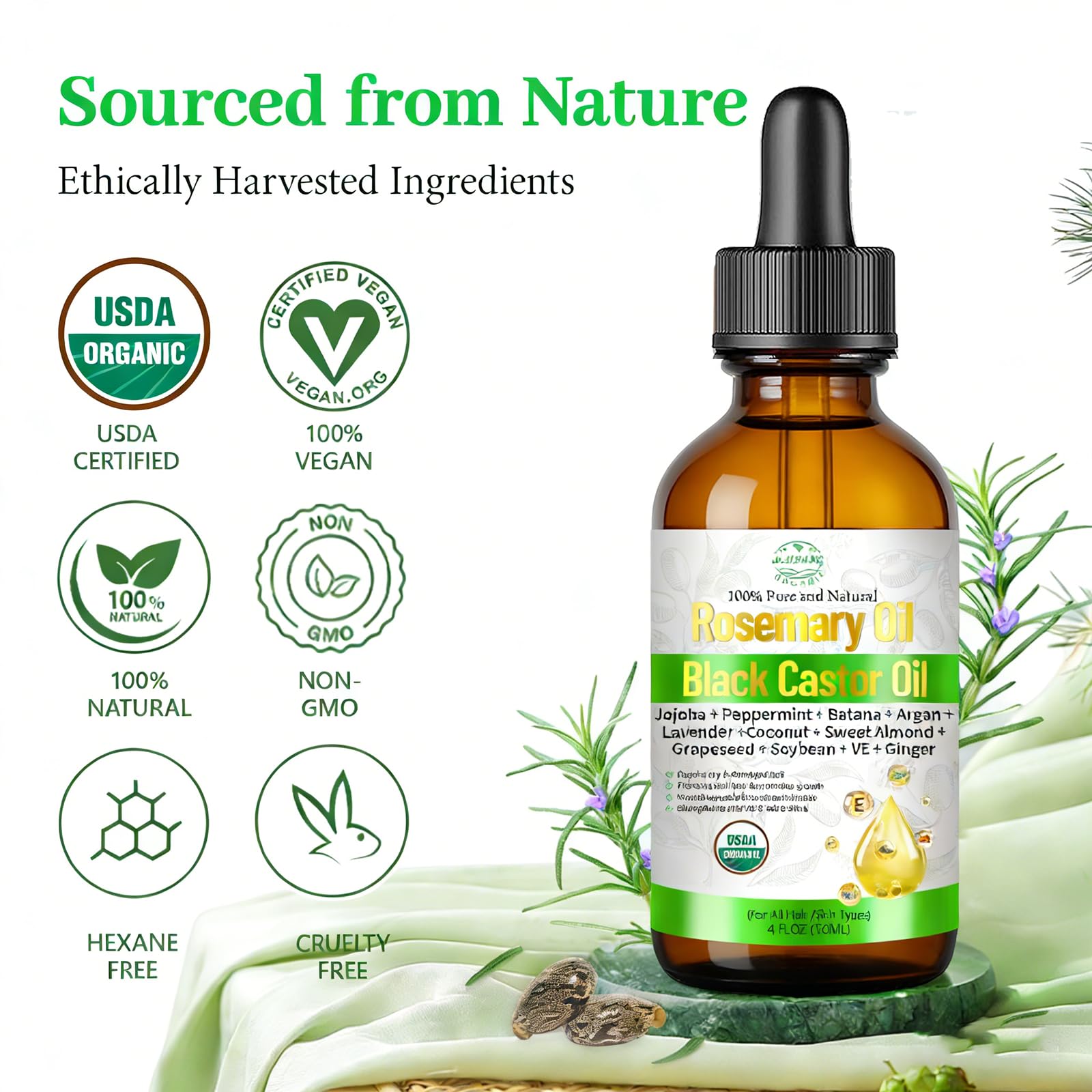 MMPANG Rosemary Oil on hair strands promotes shine and manageability.