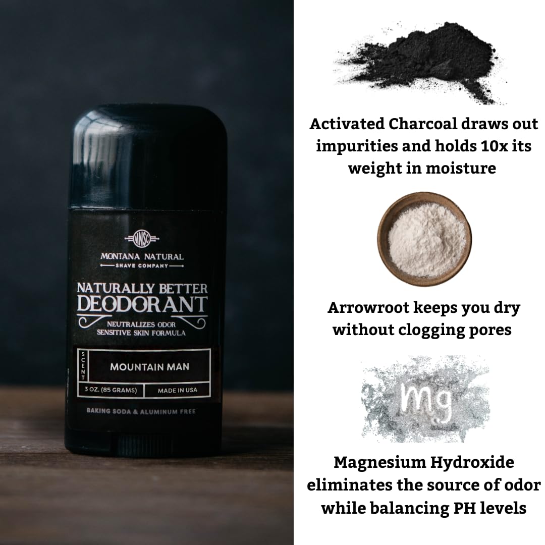 Activated charcoal close-up on MNS Mountain Man deodorant highlighting odor control.
