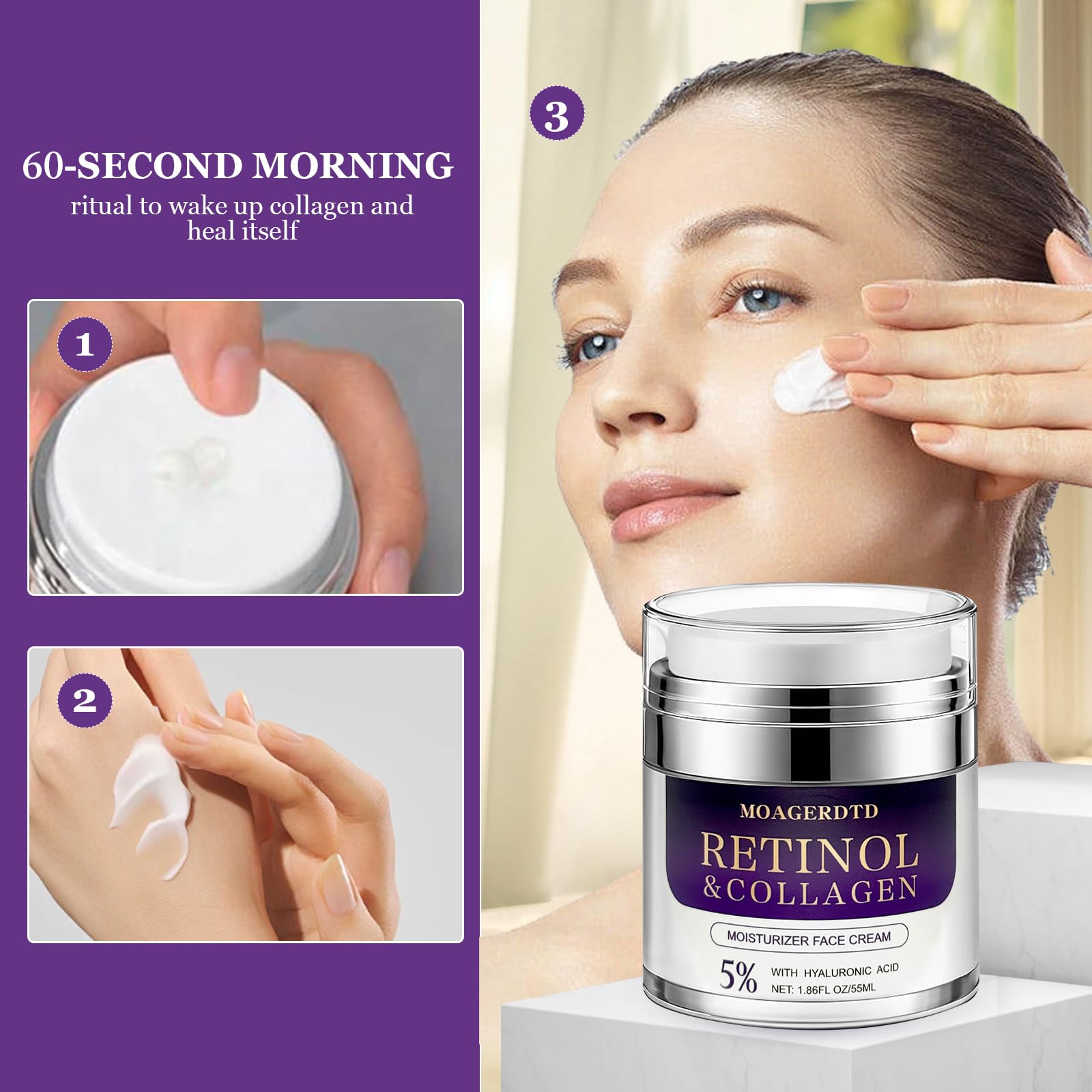 MOAGERDTD daily-use moisturizer shown beside morning makeup routine