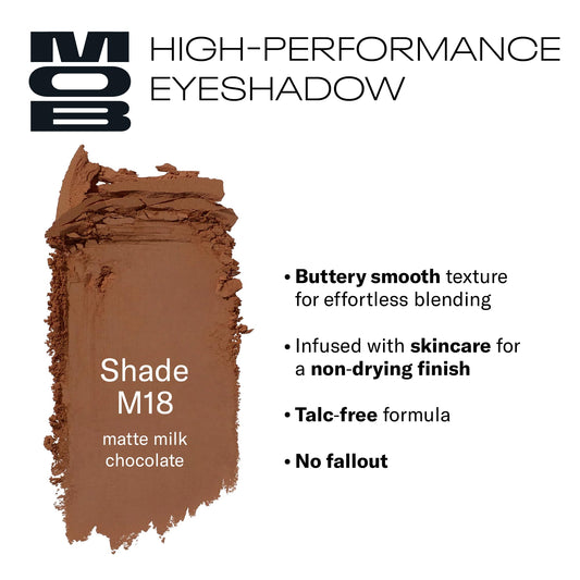MOB Beauty M18 matte milk-chocolate provides subtle depth at the outer corner.