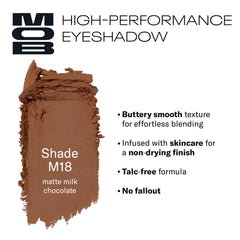 MOB Beauty M18 matte milk-chocolate provides subtle depth at the outer corner.