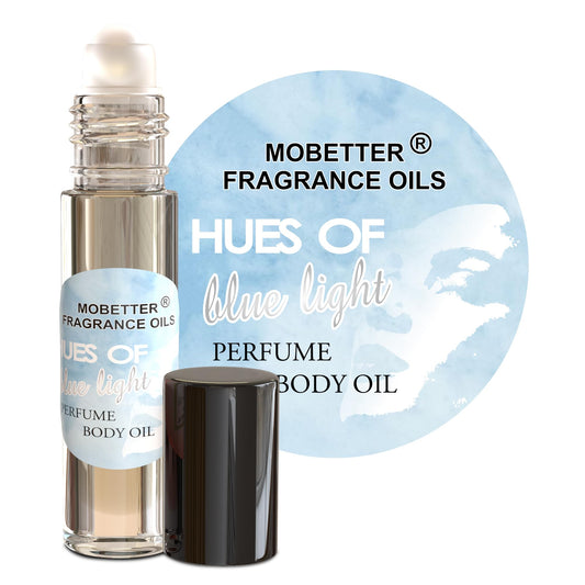MOBETTER FRAGRANCE OILS Hues of Blue Light bottle close-up, fresh floral fruity impression