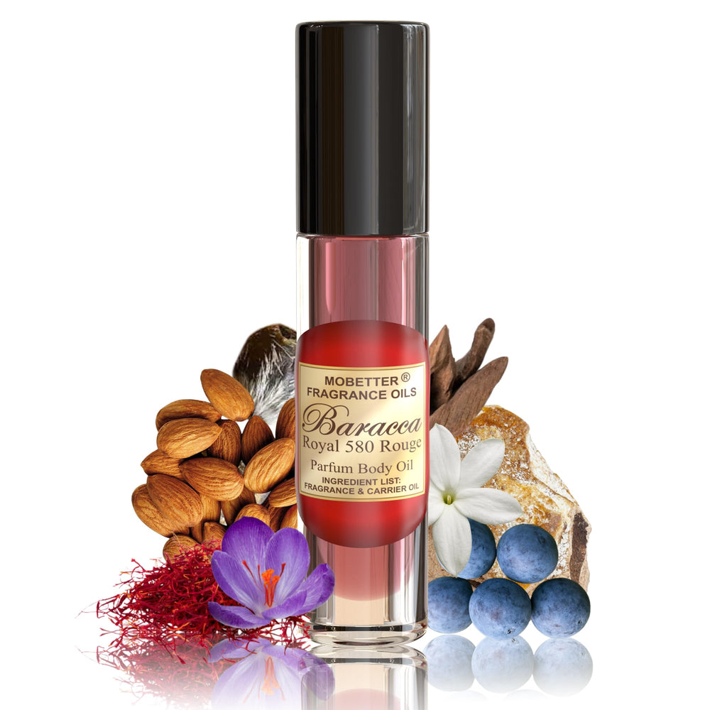 MOBETTER Baccarat Rouge 540 roll-on demonstrates travel-size application.