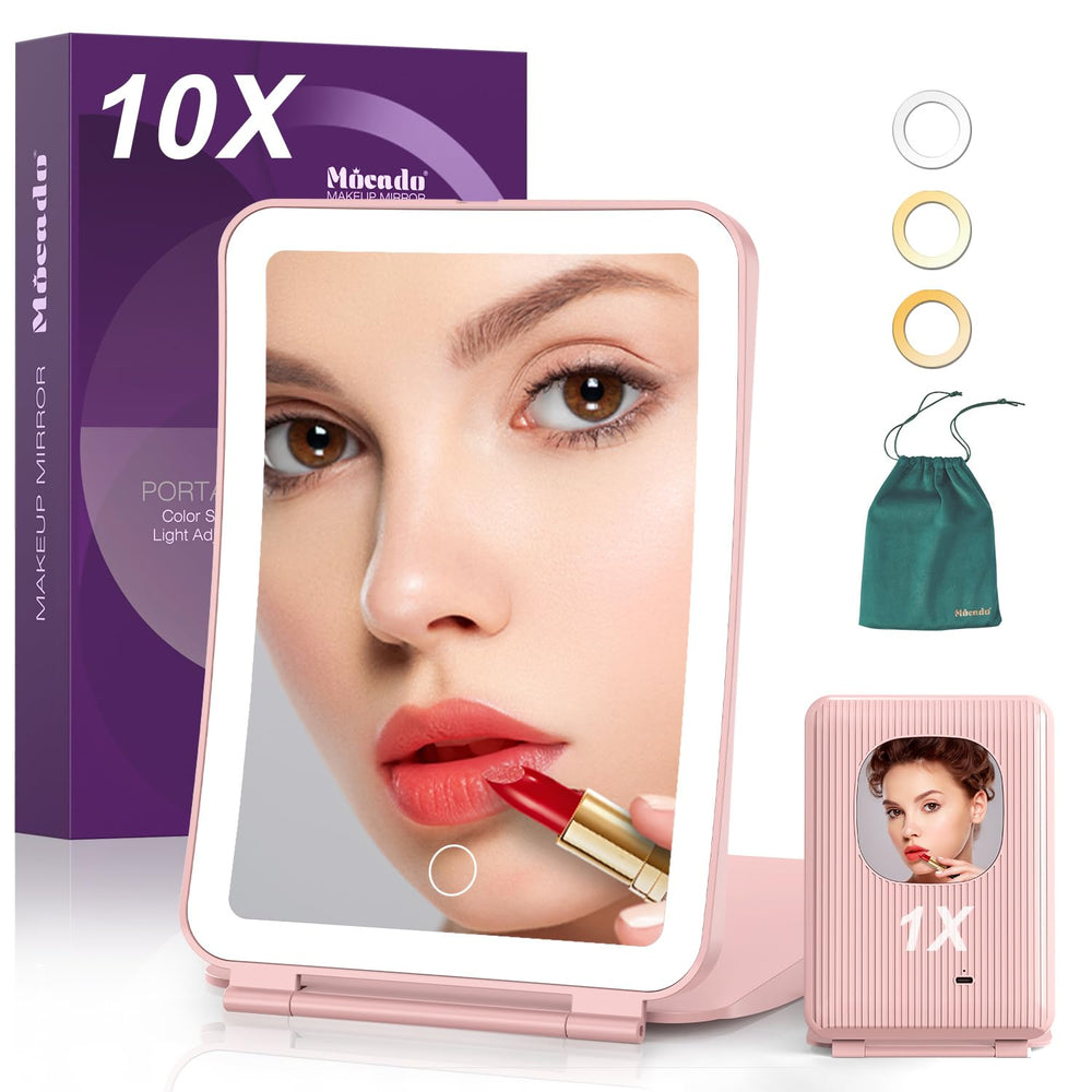 Mocado Travel Makeup Mirror with three light modes for versatile lighting.