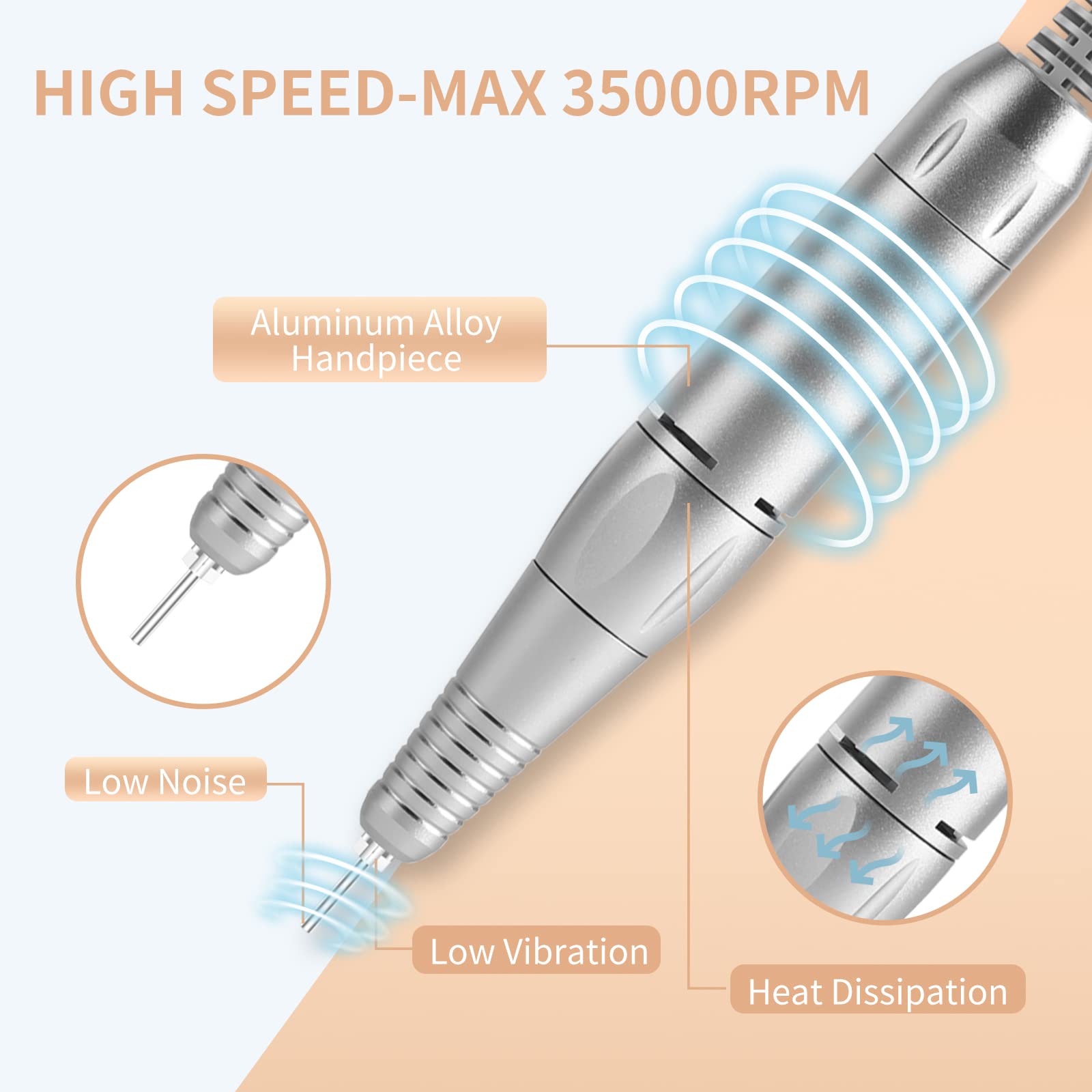 MOCOWIND aluminum handpiece delivers smooth, quiet operation.