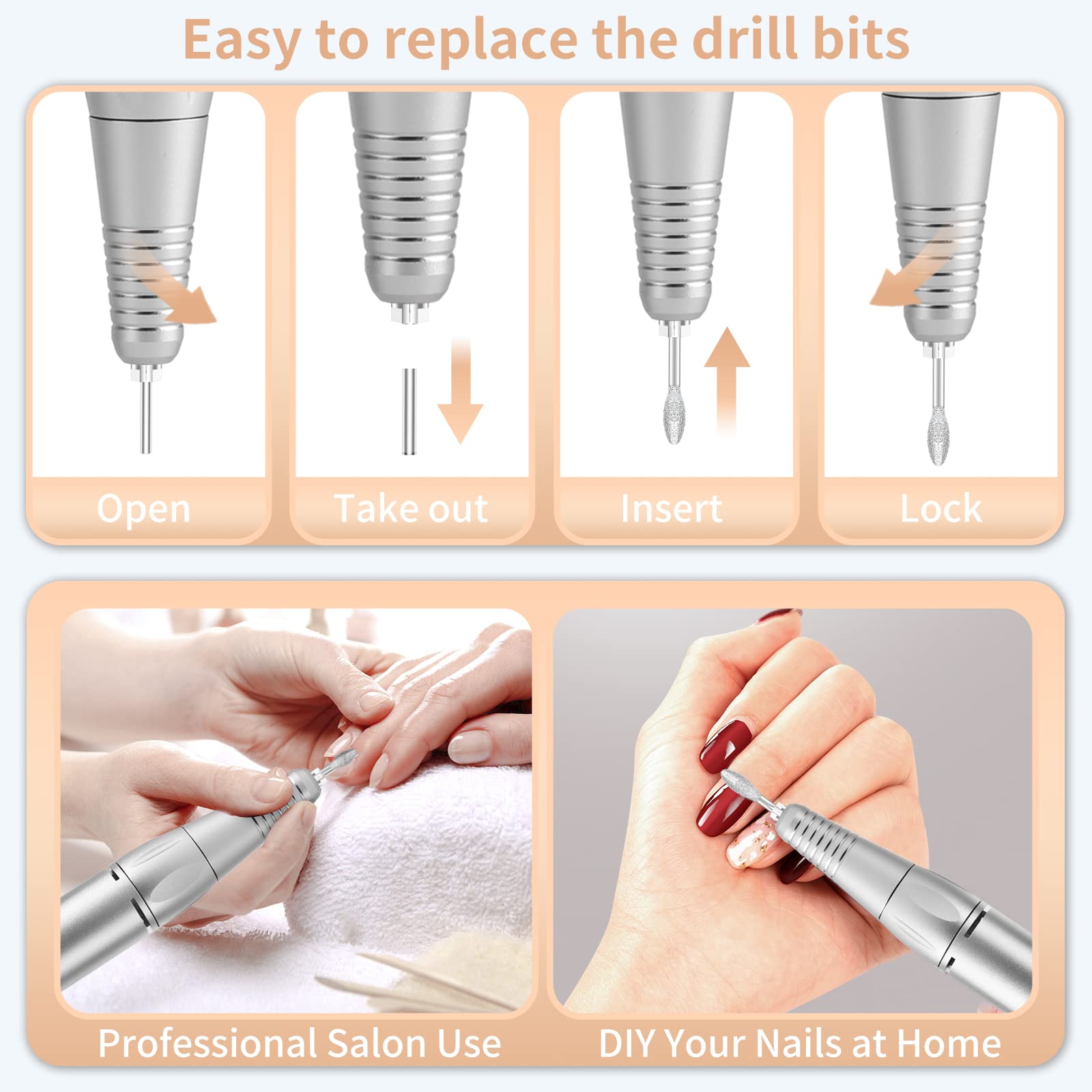 MOCOWIND kit includes seven bits and six sanding bands for versatility.