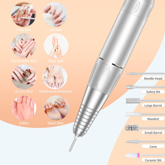 MOCOWIND rechargeable nail file kit enables long sessions away from outlets.