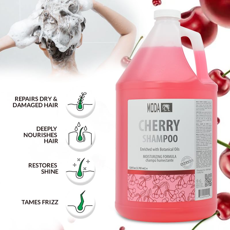 MODA Cherry Shampoo bottle pump enables easy, quick daily use.