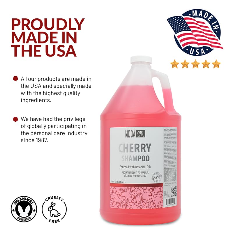 MODA Cherry Shampoo ingredients close-up highlights glycerin and keratin infusion.