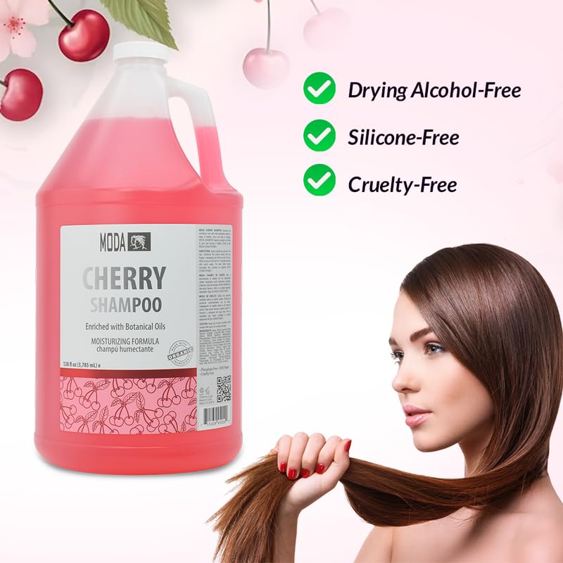 MODA Cherry Shampoo USA-made label reinforces quality and domestic production.