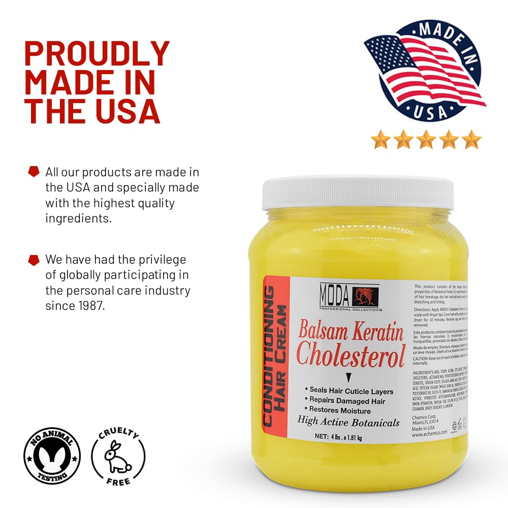 Applying MODA Cholesterol Cream to damp hair during routine.