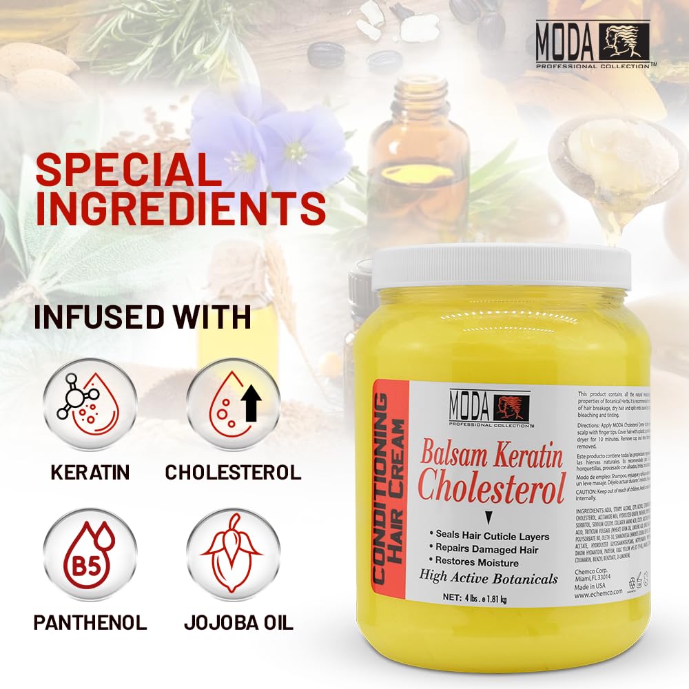 MODA Cholesterol Cream label closeup highlights nourishing ingredients.