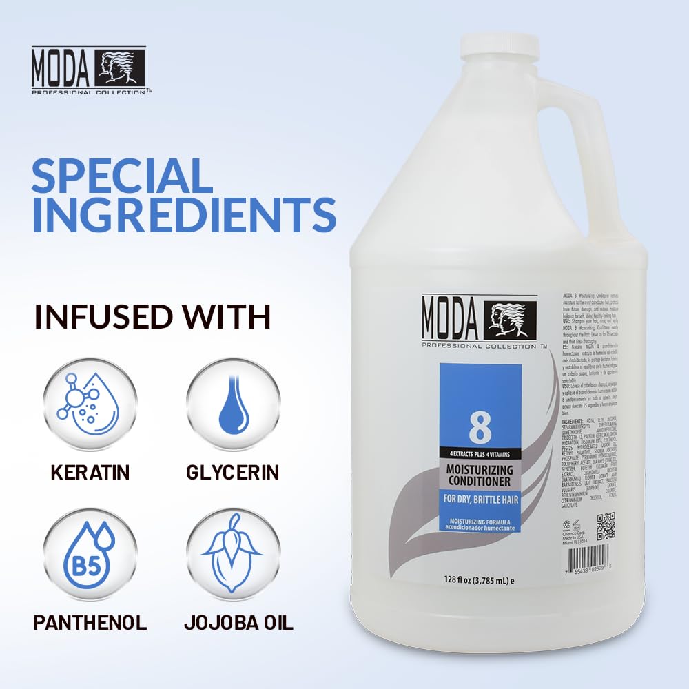 MODA conditioner bottle pour demonstrates easy application and smooth detangling
