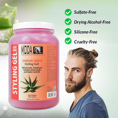 MODA nourishing benefits graphic indicating conditioning with panthenol and vitamin E.