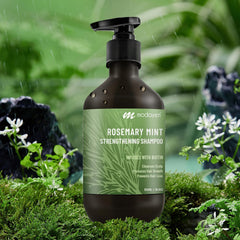 Modayeri Rosemary Mint Strengthening Shampoo lather detail visible during shower
