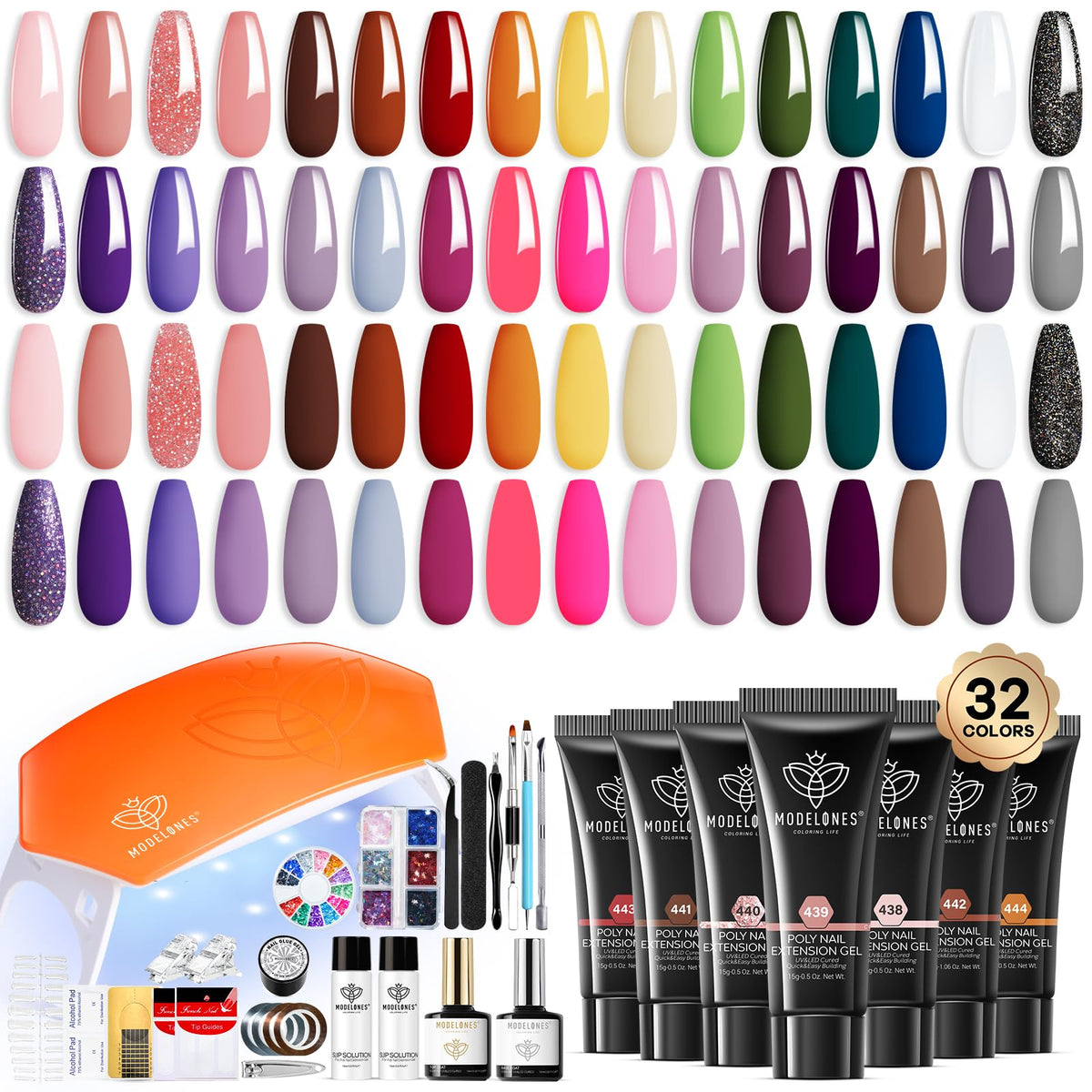 Modelones 133pcs poly extension gel nail kit box for at home salon prep