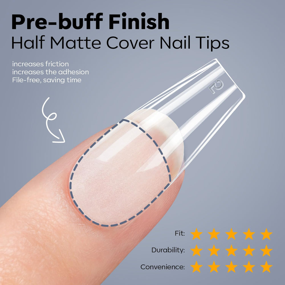 Modelones 15-size coffin tips fit a wider range of nails.