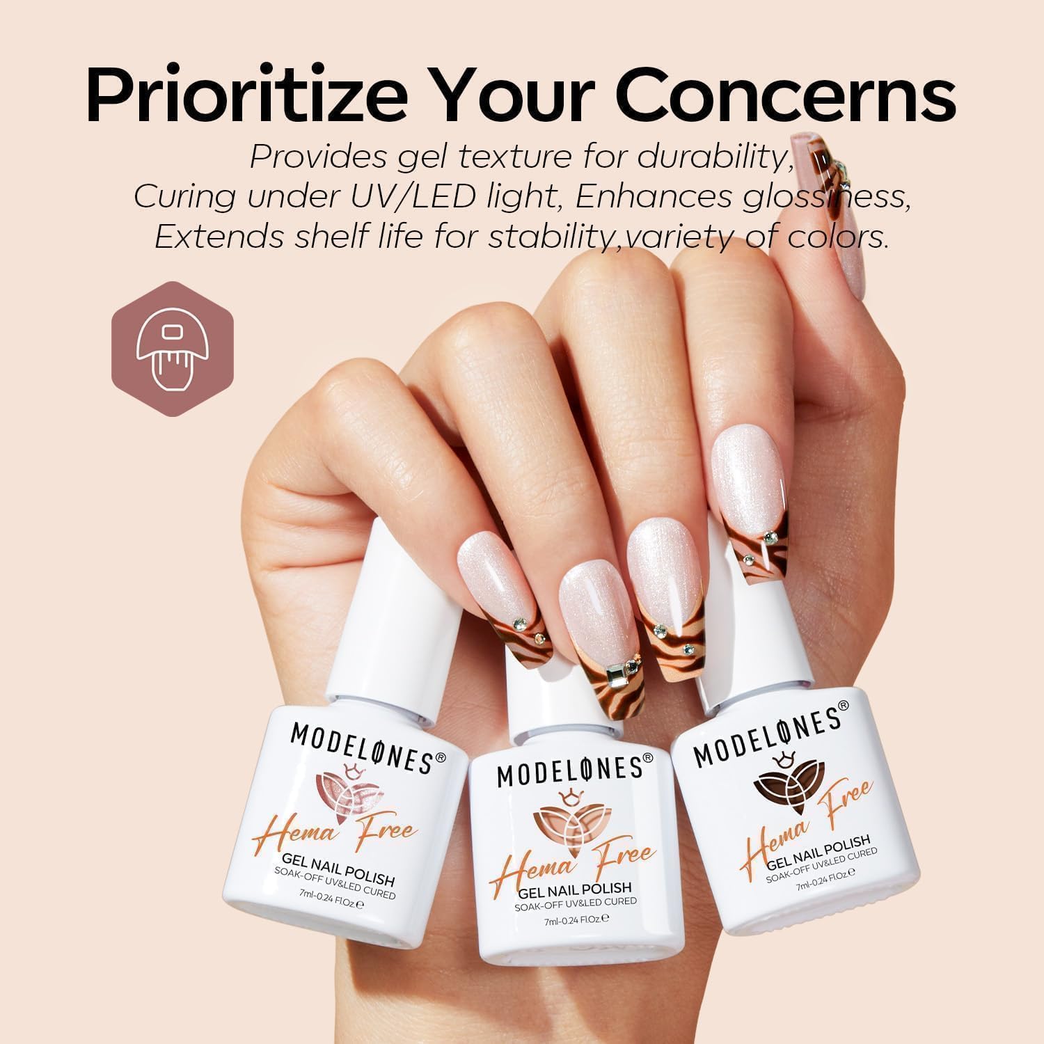 Modelones 28-day high-gloss finish maintains shine without peeling.