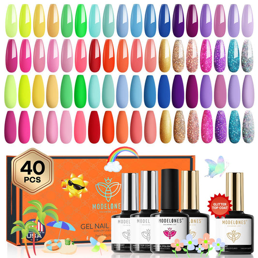Modelones 40 Pcs Gel Nail Polish Set front view for at-home manicures.