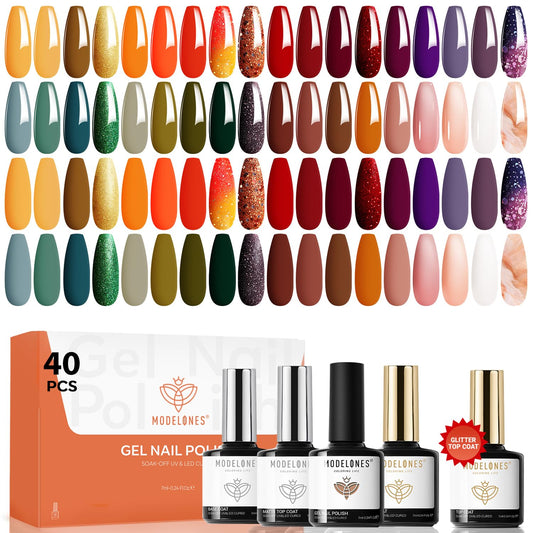 Modelones 40pcs gel nail polish set color swatches show vibrant shades for daily wear