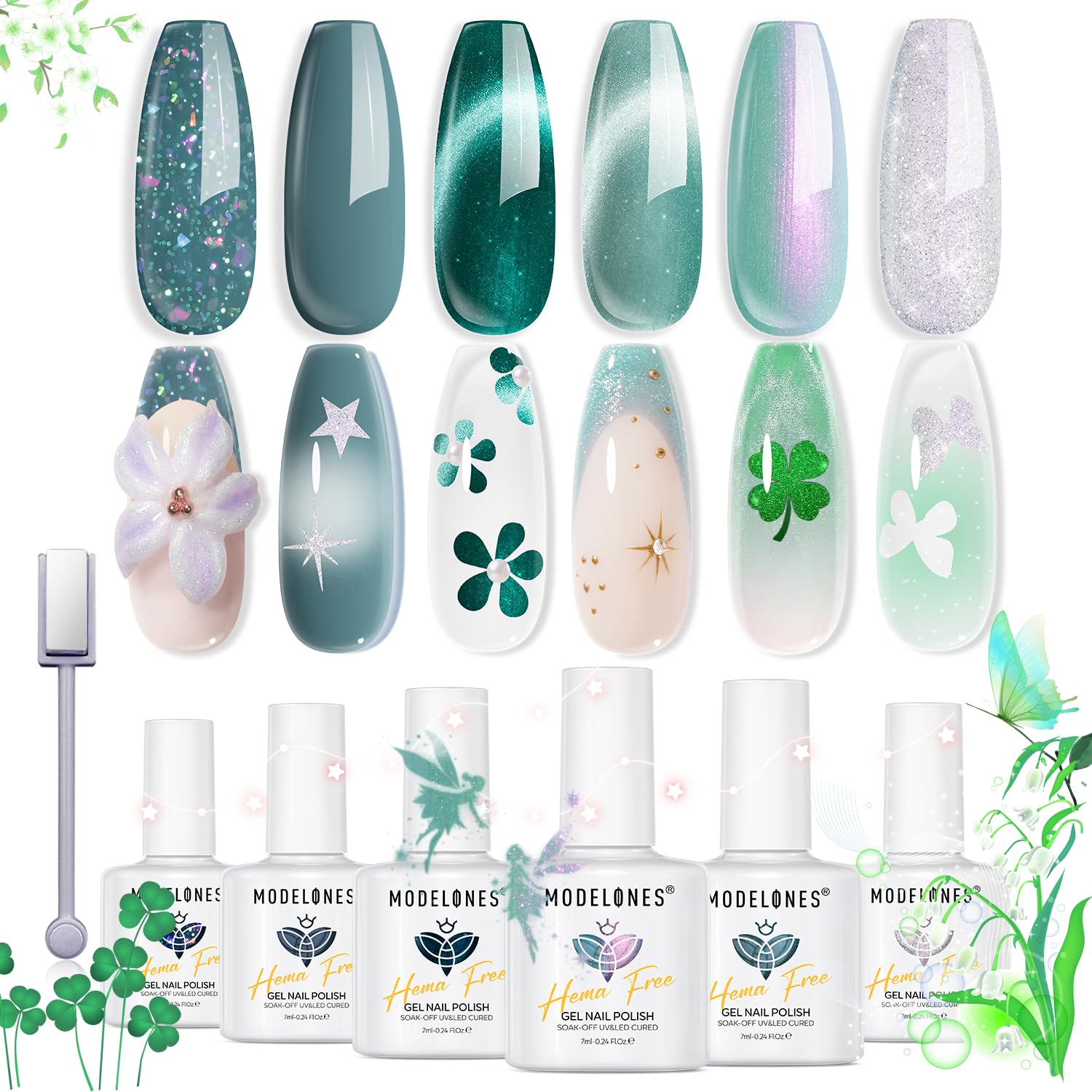 Modelones six-color cat eye gel polish set showing variety and shine for cat eye looks