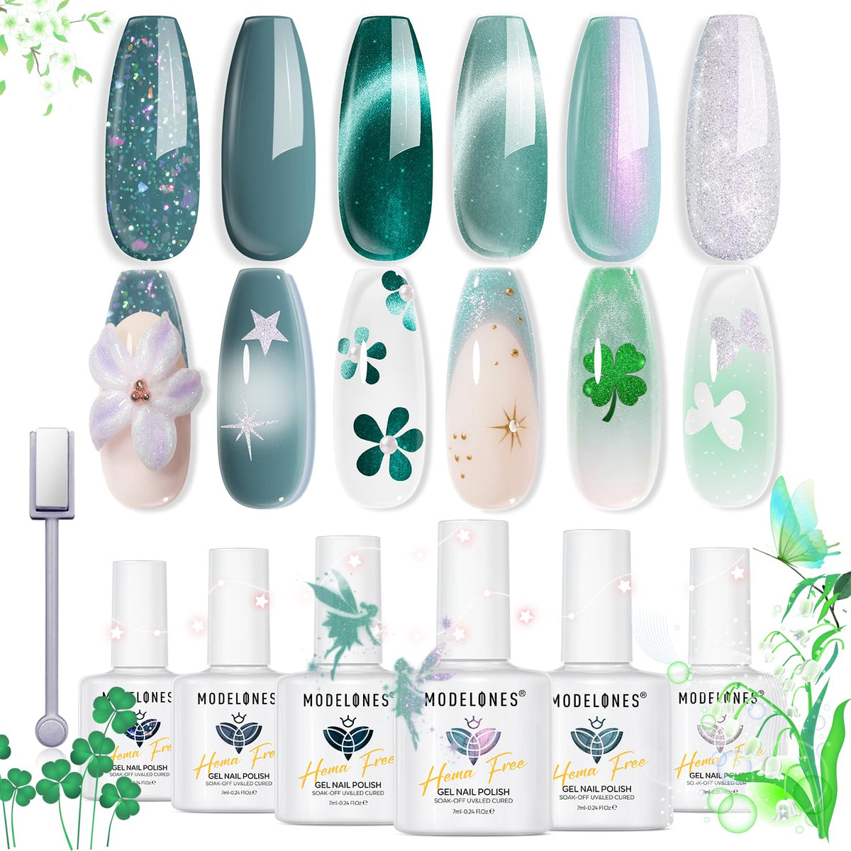 Modelones six-color cat eye gel polish set showing variety and shine for cat eye looks