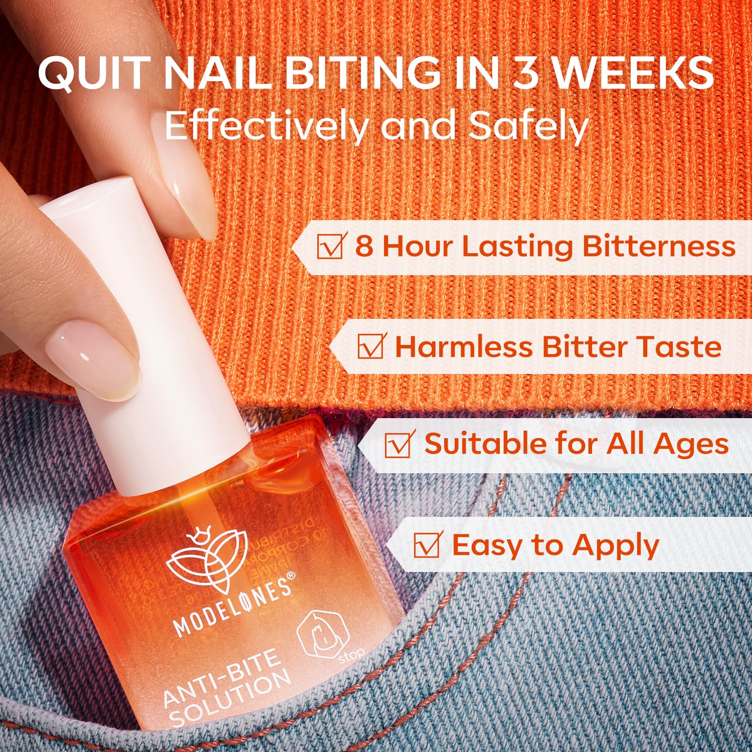 modelones 8-hour bitter taste cue for nail biting deterrence