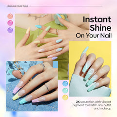 Modelones base/top coat 10 ml set ensures smooth, lasting shine.