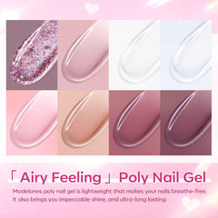 Modelones base and top coat gel for durable, glossy finishes.