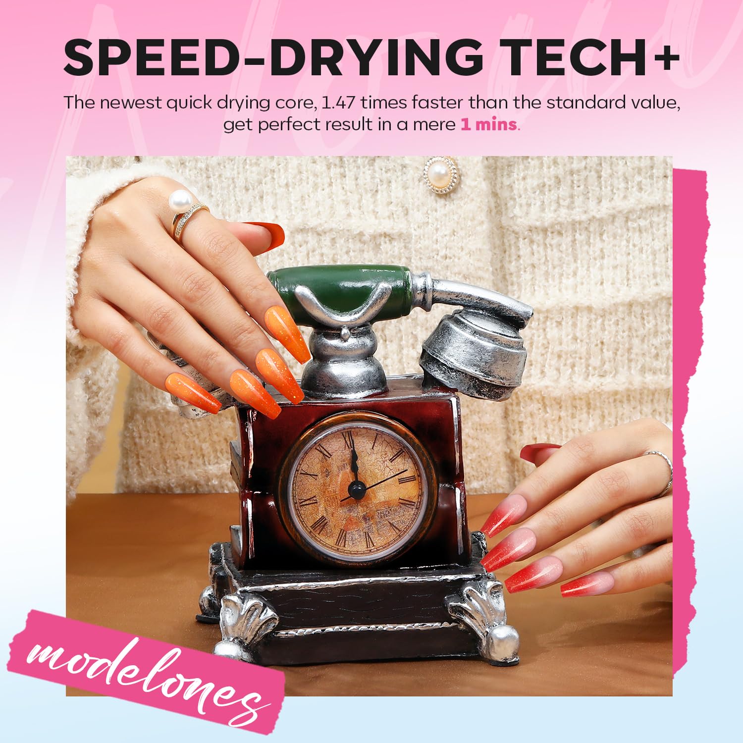 Modelones beginner-friendly two-coat application for professional home manicure.