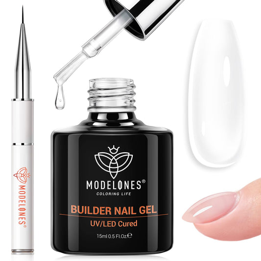 Modelones Builder Nail Gel 7inOne clear bottle enables easy structure for long-lasting natural-looking nails.