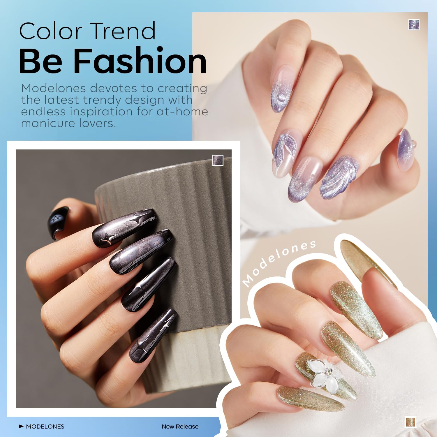 Modelones green cat-eye polish close-up shows 9D glassy effect on nails.