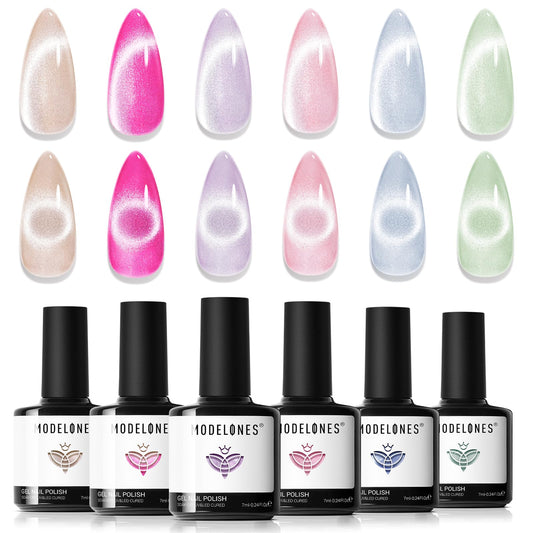Modelones cat eye gel nail polish set with six colors for shimmering nails