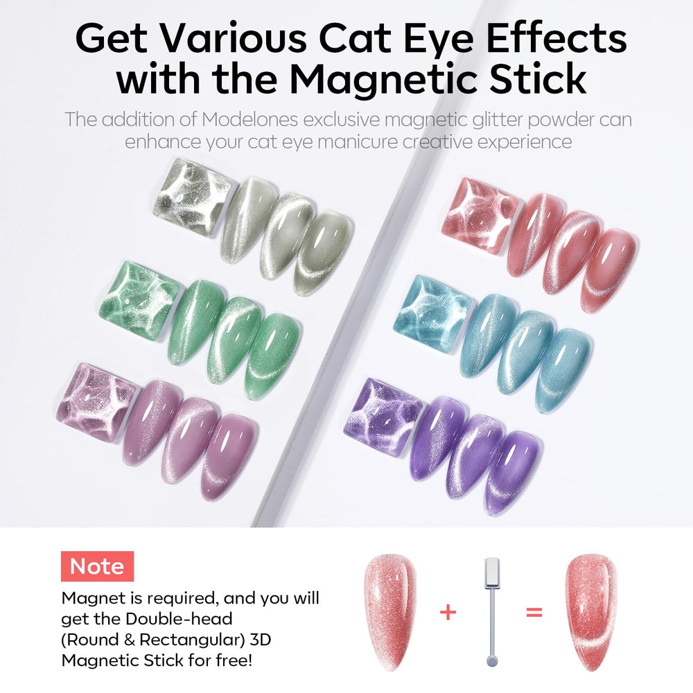 Modelones cat eye gel polish green bottle with holographic depth