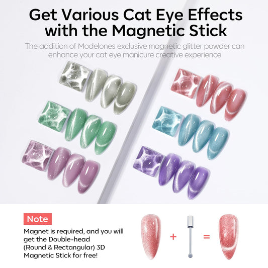 Modelones cat eye gel polish green bottle with holographic depth