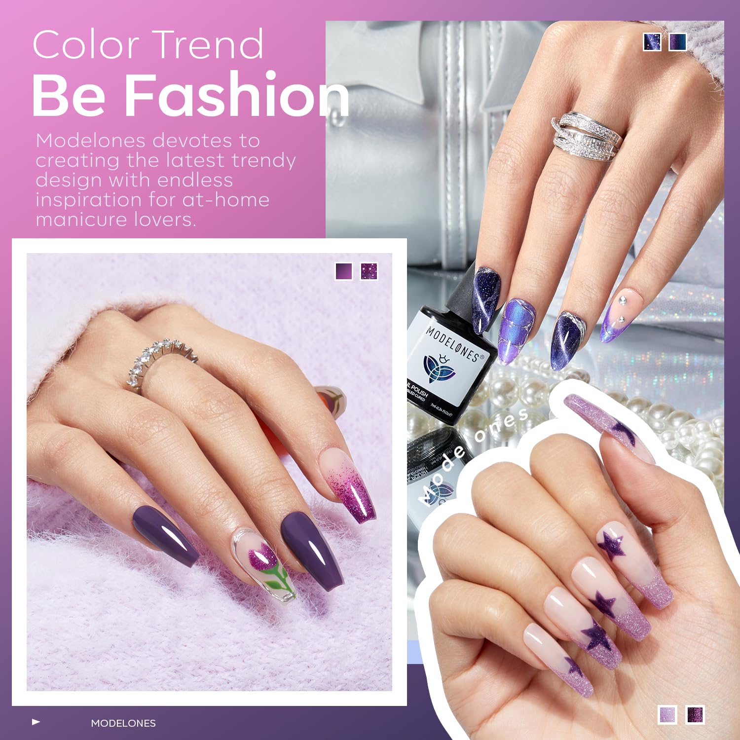 Modelones cat eye gel polish purple blue display color shift for unique nails